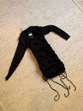 Lioness Black Long-Sleeve Dress with Ruched Sides and Ties
